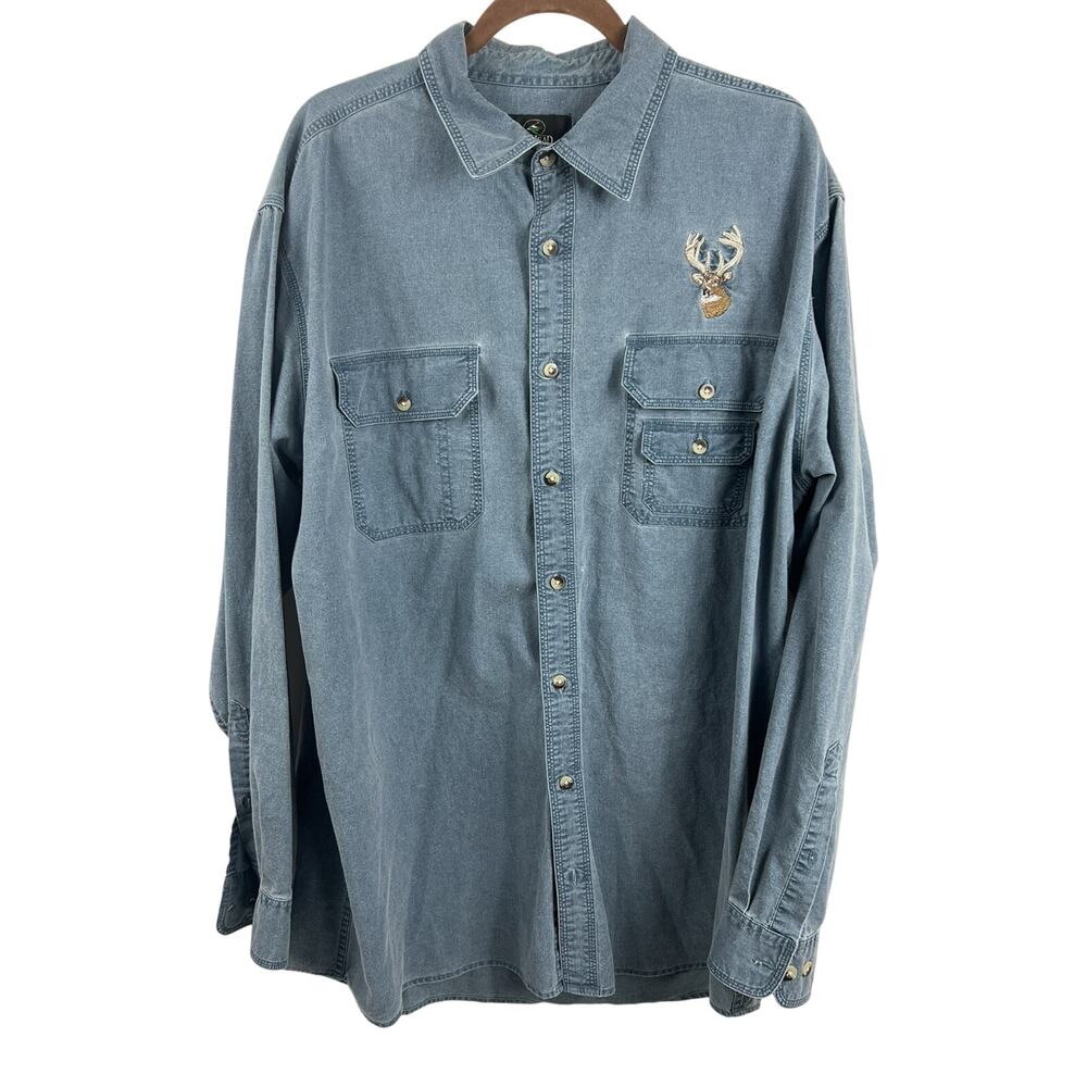 Red Head Denim Shirt Mens XL Tall Blue Button Up Long Sleeve Workwear Outdoor